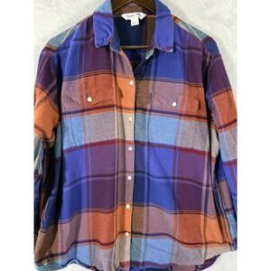 Old Navy Shirt Womens Large Blue Purple Plaid Flannel Boyfriend Academia Fall